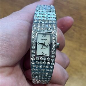 Geneva Women's Silver and Crystal Embellished Watch
